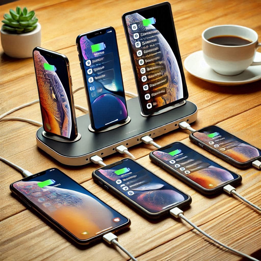 200W Wireless Charger Pad in BanglaDisplay multiple devices like an iPhone and Samsung charging on the same pad